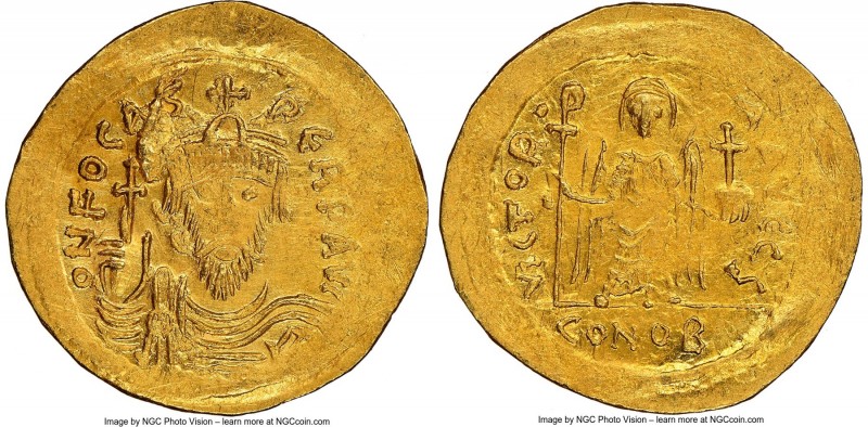 Phocas (AD 602-610). AV solidus (21mm, 4.46 gm, 7h). NGC MS 3/5 - 2/5, scratches...