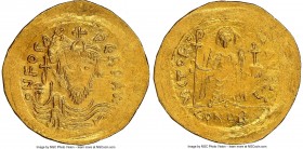 Phocas (AD 602-610). AV solidus (21mm, 4.46 gm, 7h). NGC MS 3/5 - 2/5, scratches. Constantinople, 3rd officina, AD 607-609. d N FOCAS-PЄRP AVG, crowne...