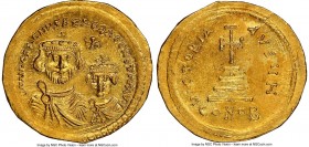 Heraclius (AD 610-641), and Heraclius Constantine. AV solidus (21mm, 4.36 gm, 7h). NGC MS 5/5 - 3/5, light scratches, clipped. Constantinople, 8th off...