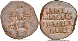 Anonymous. Class A3. Time of Basil II and Constantine VIII (AD 1020-1028). AE follis (30mm, 6h). NGC Choice XF. Constantinople. +EMMA-NOVHΛ, bust of C...