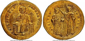Romanus III Argyrus (AD 1028-1034). AV histamenon nomisma (24mm, 4.33 gm, 6h). NGC AU 5/5 - 3/5 edge filing. Constantinople. +IhS XIS RЄX-RЄϚNANTInm, ...