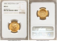 Republic gold 5 Pesos (Argentino) 1896 MS61 NGC, KM31. AGW 0.2333 oz. 

HID09801242017

© 2020 Heritage Auctions | All Rights Reserved