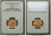 George V gold Sovereign 1924-M MS64 NGC, Melbourne mint, KM29, S-3999. Only three examples of the date have been graded finer at NGC and PCGS. Ex. Ala...