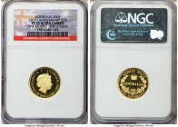 Elizabeth II gold Proof "150th Anniversary Sovereign" 25 Dollars 2005 PR70 Ultra Cameo NGC, Perth mint, KM868. Purported mintage: 3,909. "One of First...