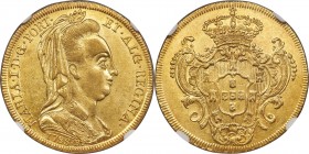 Maria I gold 6400 Reis 1788-R AU58 NGC, Rio de Janeiro mint, KM218.1, LMB-525. Veiled bust type. A crisp example edging on Mint State condition. Ex Sa...