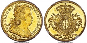 João Prince Regent gold 6400 Reis 1810-R MS62 NGC, Rio de Janeiro mint, KM236.1, LMB-O560. Boldly struck, with flashy fields framed attractively by we...