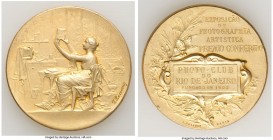 Republic gilt-silver "Photography Exhibition" Medal 1903 XF, 40.2mm. 29.27gm. By Deseaux. Female seated on chair left, hands raise above head peering ...