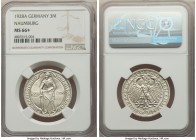 Weimar Republic "Naumburg" 3 Mark 1928-A MS66+ NGC, Berlin mint, KM57. Satin white untoned surfaces. Issued for the 900th anniversary of the founding ...