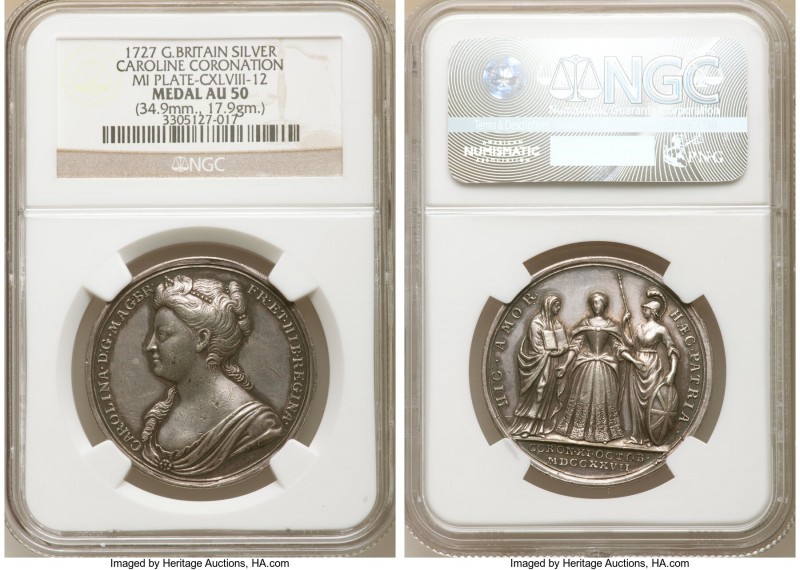 Caroline silver "Coronation" Medal 1727 AU50 NGC, Eimer-512, MI-480/8. 34.9mm. 1...