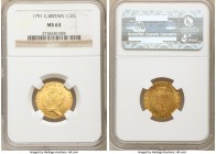 George III gold 1/2 Guinea 1791 MS63 NGC, KM608, S-3735. Displaying attractive russet and rose gold tones, this choice 1/2 guinea with crisp details i...