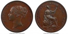 Victoria Penny 1857 AU55 PCGS, KM739, S-3948, Ornamental trident. Pleasing walnut patina coats this inviting specimen, yielding to subtle steel blue t...