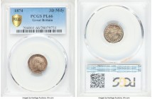 Victoria Prooflike 3 Pence 1874 PL66 PCGS, KM730, S-3914C. Slate-gray surfaces yield to impressive cobalt and autumnal hues proliferating through the ...
