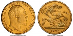 Edward VII gold Matte Proof 1/2 Sovereign 1902 PR63 PCGS, KM804, S-3974A. Captivating in every sense, with lovely yellow-gold Matte surfaces on this w...