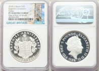 Elizabeth II silver Proof Piedfort "Sapphire Jubilee" 5 Pounds 2018 PR70 Ultra Cameo NGC, Mintage: 6,650. One of the first 25 struck. A flawless speci...
