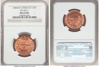 British India. East India Company 1/4 Anna 1858-(w) MS64 Red NGC, Birmingham mint, KM463.1. Full mint red fields tinged with charcoal splashes of pati...