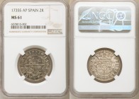 Philip V 2 Reales 1735 S-AP MS61 NGC, Seville mint, KM355. Well-struck and displaying mottled gunmetal patination throughout.

HID09801242017

© 2...