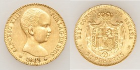 Alfonso XIII gold 20 Pesetas 1889(89) MP-M AU, Madrid mint, KM693. 20.9mm. 6.47gm. Baby head type. AGW 0.1867 oz. 

HID09801242017

© 2020 Heritag...