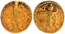 Gold Dinar Coin of Kanishka I of Kushan Dynasty of Oesho type.