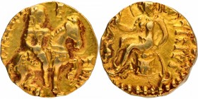 Gold Dinar Coin of Kumaragupta I of Gupta Dynasty of Horseman type.