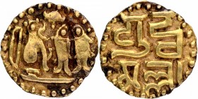 Debased Gold One Eighth Kahavanu Coin of Rajaraja I of Chola Dynasty.