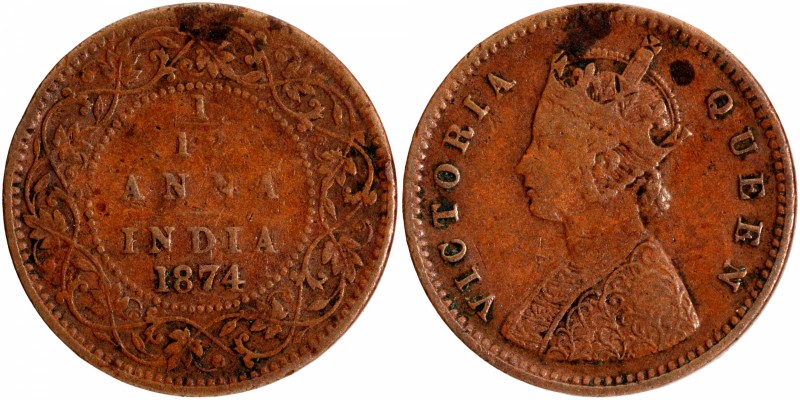 British India
Anna 1/12
1874, Victoria Queen, Copper 1/12 Anna, Calcutta Mint,...