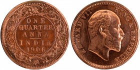 Proof Copper One Quarter Anna Coin of King Edward VII of Calcutta Mint of 1906.