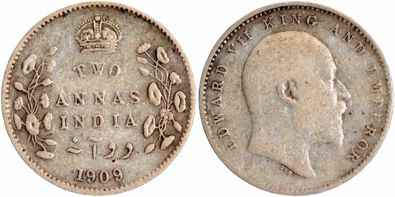 British India
Annas 02 
1909, King Edward VII, Silver 2 Annas, Calcutta Mint, ...