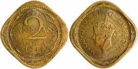 Nickel Brass Two Annas Coin of King George VI of Lahore Mint of 1944.