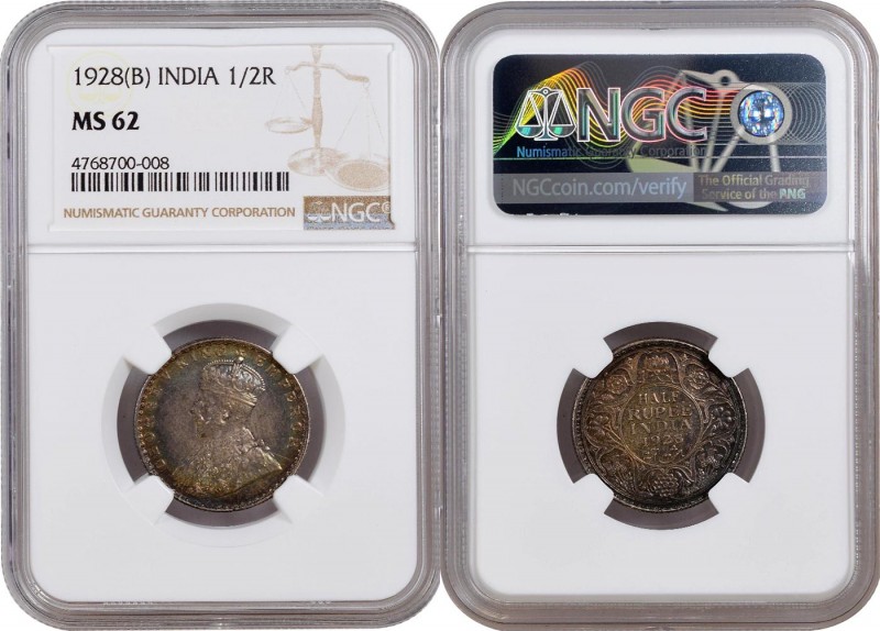 British India
Rupee 1/2
1928, King George V, Silver 1/2 Rupee, Bombay Mint, do...