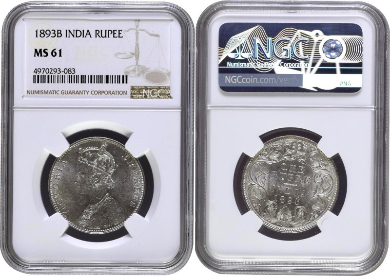 British India
Rupee 01
1893, Victoria Empress, Silver Rupee, Bombay Mint, C2/I...