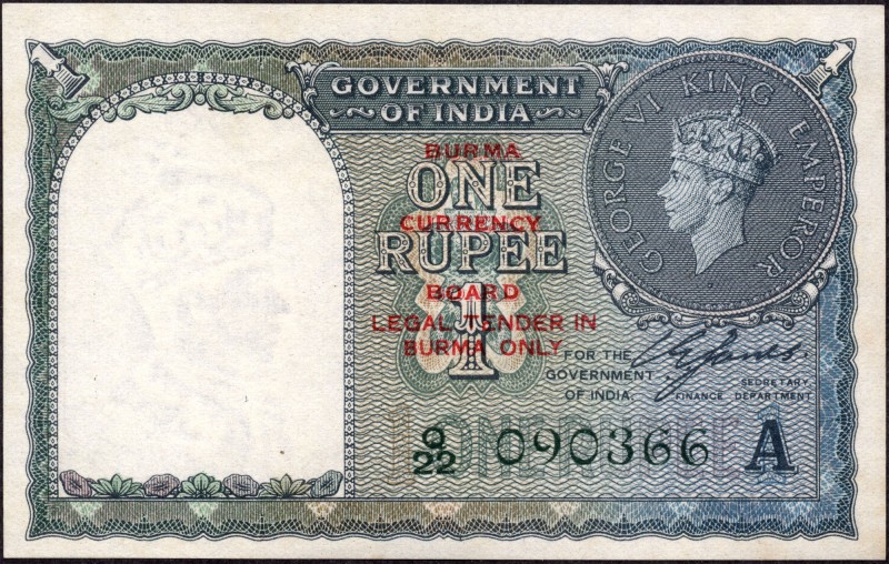 British INDIA Notes
British India, 1947, King George VI, 1 Rupee, Signed by C.E...