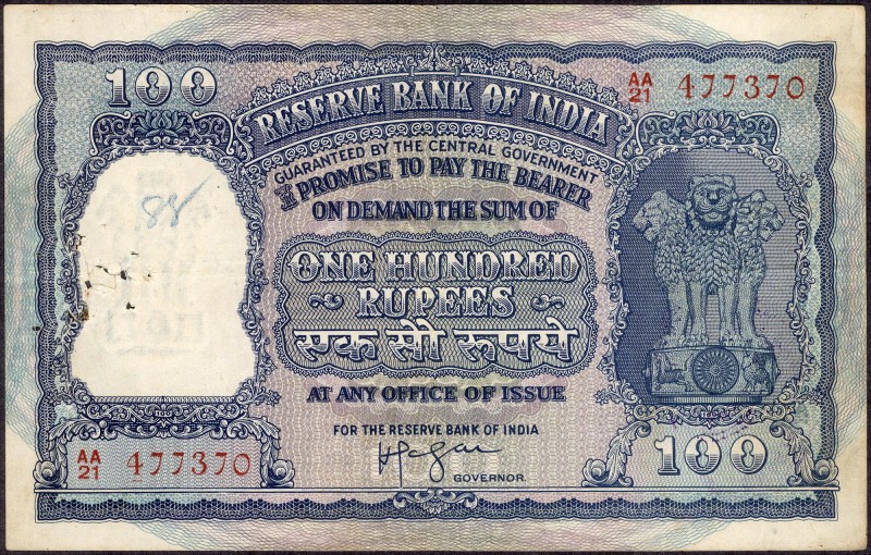 Republic INDIA Note (1947 to till Date)
Republic India, 1953, 100 Rupees, Signe...