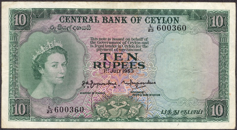 Ceylone
Ceylon, Queen Elizabeth II, 10 Rupees, Dated 1st July 1953, Signed by J...