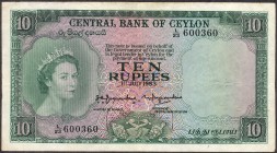 Ten Rupees Banknote of Queen Elizabeth II of Ceylon of 1953.
