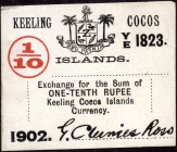 One Tenth Rupee Banknote of Keeling Cocos Islands Signed by G Clunies Ross of 1902.