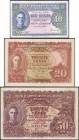 Set of Three Banknotes of King George VI of Malaya 1941 .