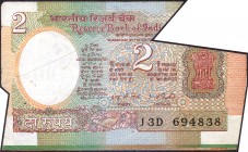 Error Two Rupees Banknote Signed by I G Patel of Republic India.