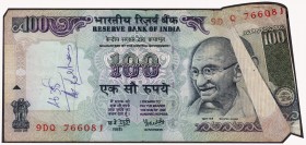 Error One Hundred Rupees Banknotes Signed by Y V Reddy of Republic India.
