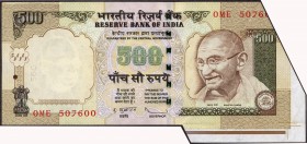 Paper Sheet Folds, Cutting Error Five Hundred Rupees Banknote Governor D Subbarao of Republic India of 2010.