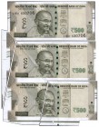 Paper Sheet Folds Cutting, Serial Number Miss Print Error Five Hundred Rupees Bank Note Governor Shakti Kanta Das of Republic India of 2019.