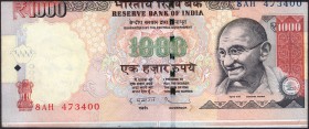 Paper Cutting Error One Thousand Rupees Banknote Governor D Subbarao of Republic India of 2011.
