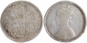 Error Silver One Rupee Coin of Victoria Queen of Bombay Mint of 1862
