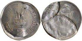 Error Copper Nickel Two Rupees Coin of Republic India.