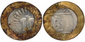 Error Bi-Metallic Ten Rupees Coin of Republic India of 2009.