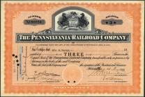 Stock and Share Certificate of The Pennsylvania Railroad Company of 1929 of USA.