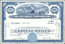 Stock and Share Certificate of Phelps Dodge Corporation of 1967 of USA.