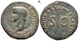 Tiberius AD 14-37. restitution issue, struck under Titus circa AD 80-81. Rome. As Æ