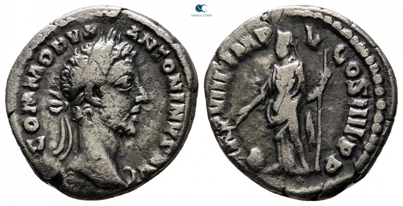 Commodus AD 180-192. Rome
Denarius AR

19 mm., 2,85 g.



very fine