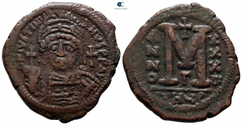 Justinian I AD 527-565. Theoupolis (Antioch)
Follis or 40 Nummi Æ

32 mm., 17...