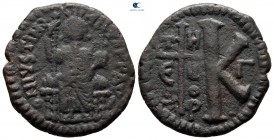 Justinian I AD 527-565. From the Tareq Hani collection. Theoupolis (Antioch). Half Follis or 20 Nummi Æ